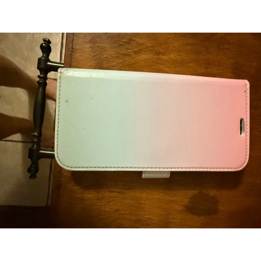 Pastel Ombre Wallet Phone Case Folio Card Holder Pink Green iPhone 11‎ 12 13 Pro